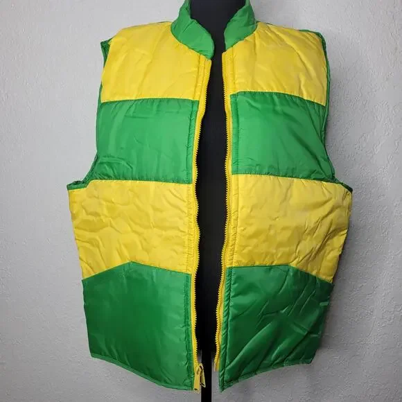 Vintage Unbranded Reversible Retro Striped Unisex Nylon Puffer Vest Pockets✨️L - Picture 2 of 16